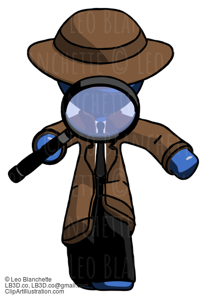 Blue Detective Man Looking Down Through Magnifying Glass #3725