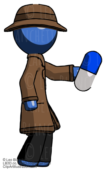 Blue Detective Man Holding Blue Pill Walking To Right #3729