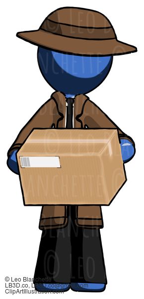 Blue Detective Man Holding Box Sent Or Arriving In Mail #3730