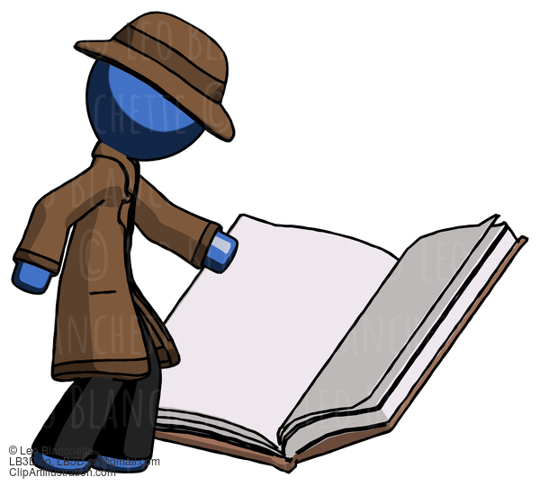 Blue Detective Man Reading Big Book While Standing Beside It #3738