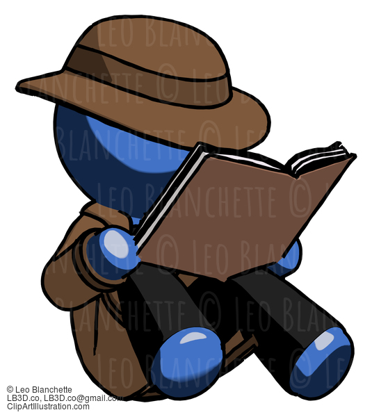 Blue Detective Man Reading Book While Sitting Down #3750