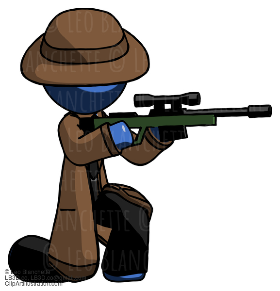 Blue Detective Man Kneeling Shooting Sniper Rifle #3755