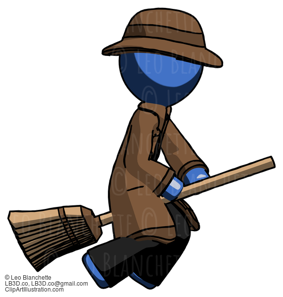 Blue Detective Man Flying On Broom #3756