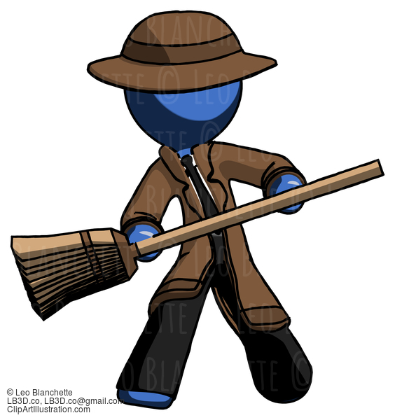 Blue Detective Man Broom Fighter Defense Pose #3758