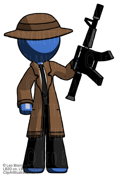 Blue Detective Man Holding Automatic Gun #3762