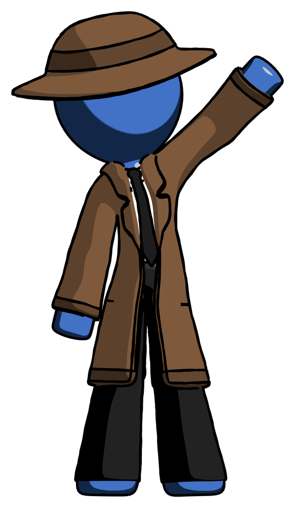 Blue Detective Man Waving Emphatically with Left Arm