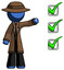 Blue Detective Man standing by list of checkmarks