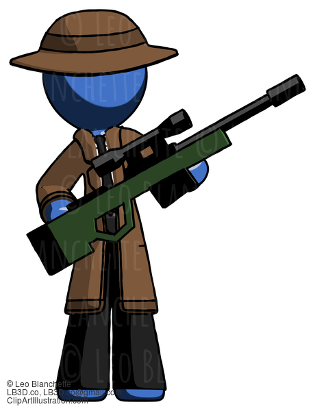 Blue Detective Man Holding Sniper Rifle Gun #3773