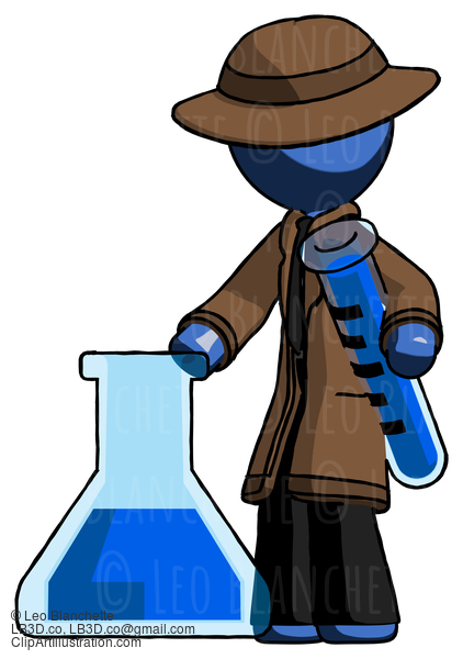 Blue Detective Man Holding Test Tube Beside Beaker Or Flask #3777