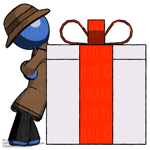 Blue Detective Man Gift Concept - Leaning Against Large Present #3779