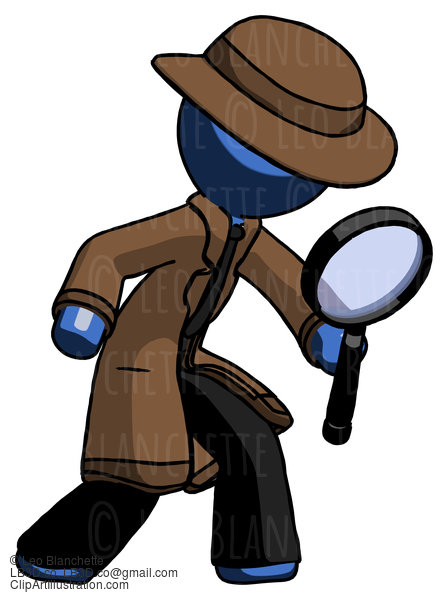 Blue Detective Man Inspecting With Large Magnifying Glass Right #3780