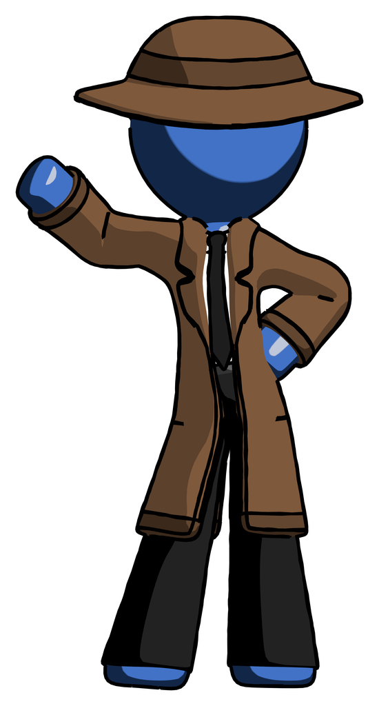 Blue Detective Man Waving Right Arm with Hand on Hip