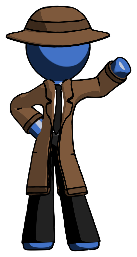 Blue Detective Man Waving Left Arm with Hand on Hip