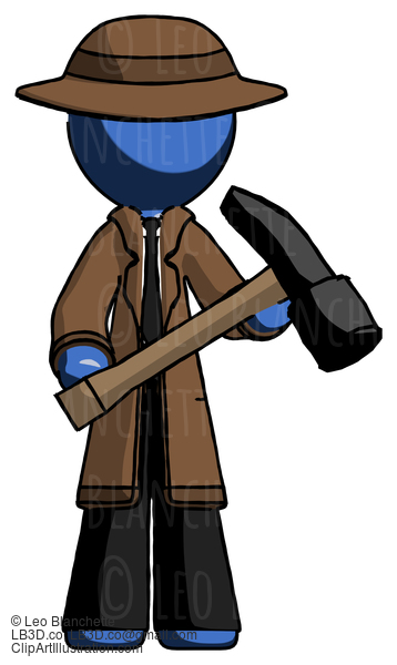 Blue Detective Man Holding Hammer Ready To Work #3790