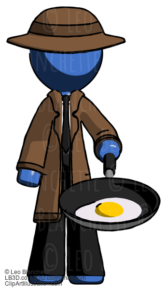 Blue Detective Man Frying Egg In Pan Or Wok #3793