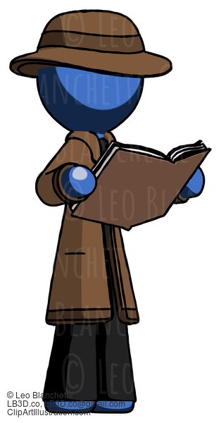 Blue Detective Man Reading Book While Standing Up Facing Away #3796