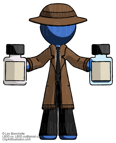 Blue Detective Man Holding Two Medicine Bottles #3799