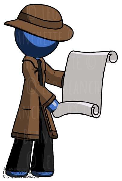 Blue Detective Man Holding Blueprints Or Scroll #3801