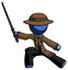 Blue Detective Man with ninja sword katana in defense pose