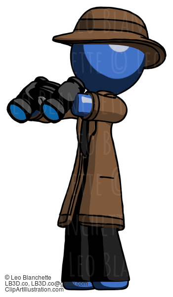 Blue Detective Man Holding Binoculars Ready To Look Left #3809