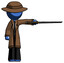 Blue Detective Man standing with ninja sword katana pointing right