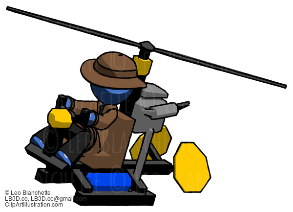 Blue Detective Man Flying In Gyrocopter Front Side Angle Top View #3821