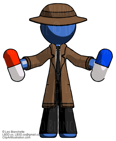 Blue Detective Man Holding A Red Pill And Blue Pill #3822