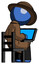 Blue Detective Man using laptop computer while sitting in chair view from back