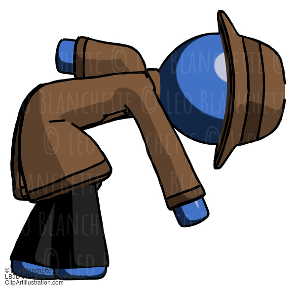 Blue Detective Man Picking Something Up Bent Over #3825
