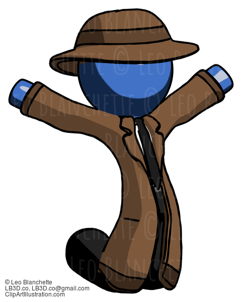 Blue Detective Man Jumping Or Kneeling With Gladness #3831
