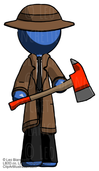 Blue Detective Man Holding Red Fire Fighter’S Ax #3832