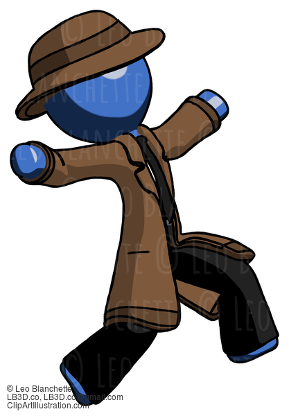 Blue Detective Man Running Away In Hysterical Panic Direction Right #3834