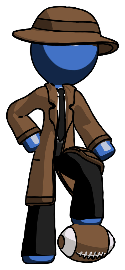 Blue Detective Man standing with foot on football