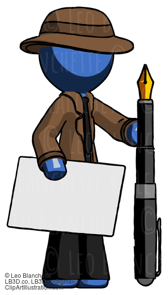 Blue Detective Man Holding Large Envelope And Calligraphy Pen #3840