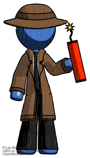 Blue Detective Man Holding Dynamite With Fuse Lit #3847