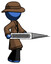 Blue Detective Man Walking With Large Thermometer