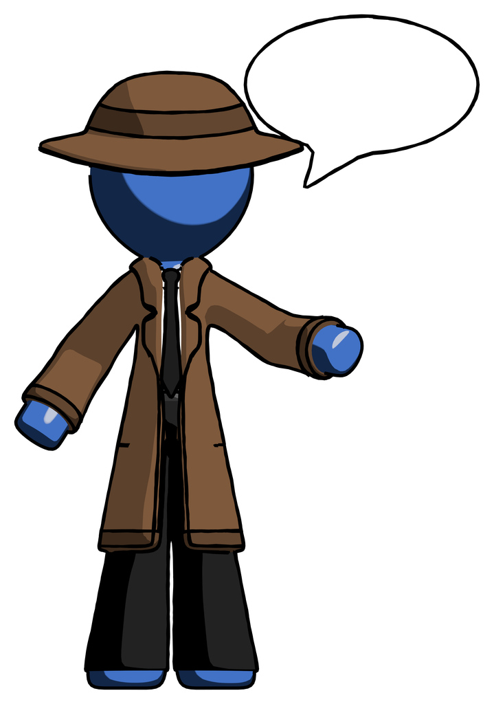 Blue Detective Man with word bubble talking chat icon