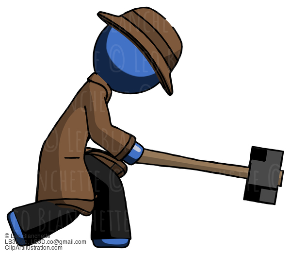 Blue Detective Man Hitting With Sledgehammer, Or Smashing Something #3871