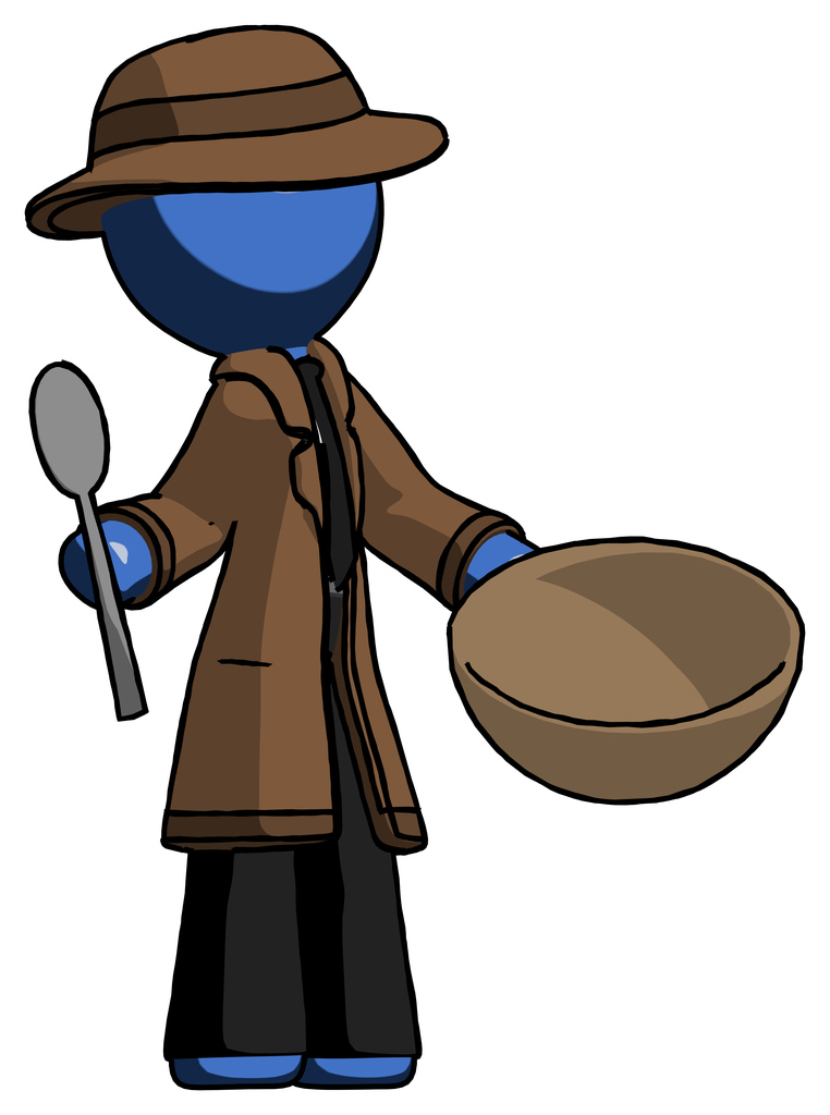 Blue Detective Man with empty bowl and spoon ready to make something