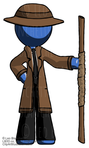 Blue Detective Man Holding Staff Or Bo Staff #3876