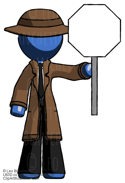 Blue Detective Man Holding Stop Sign #3878