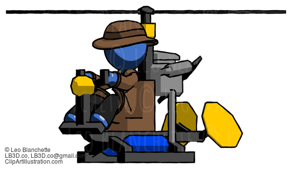 Blue Detective Man Flying In Gyrocopter Front Side Angle View #3881