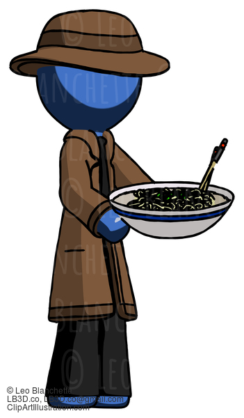 Blue Detective Man Holding Noodles Offering To Viewer #3885