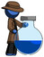 Blue Detective Man Standing Beside Large Round Flask Or Beaker