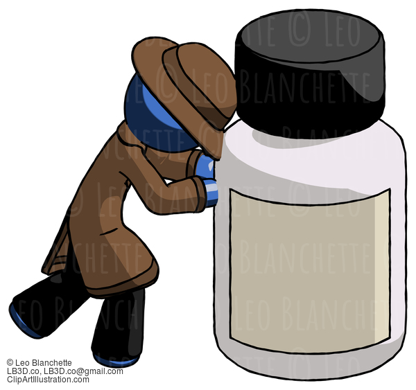 Blue Detective Man Pushing Large Medicine Bottle #3888