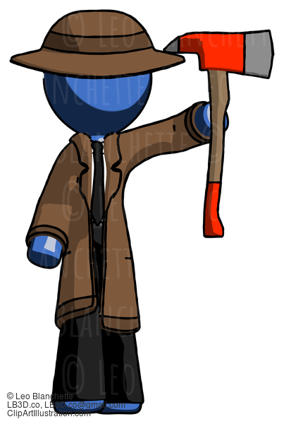 Blue Detective Man Holding Up Red Firefighter’S Ax #3891