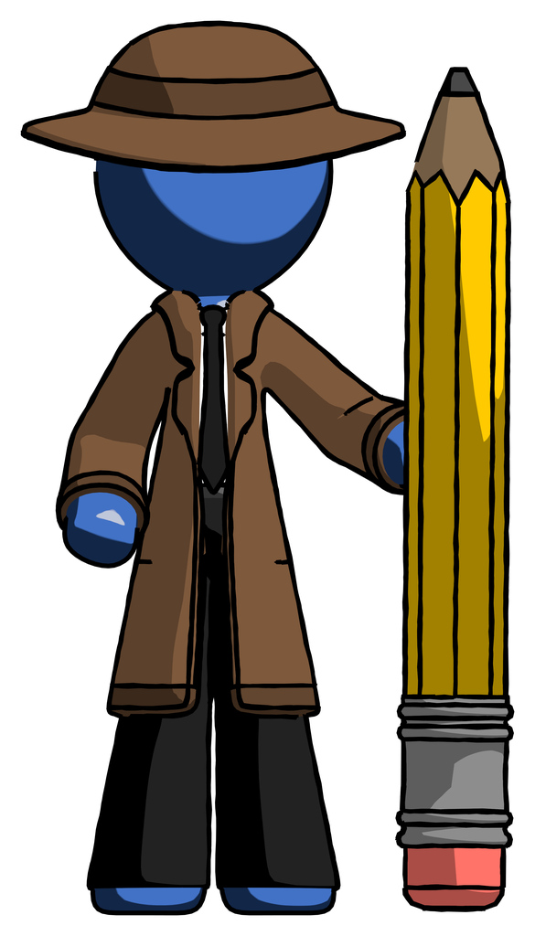 Blue Detective Man with large pencil standing ready to write