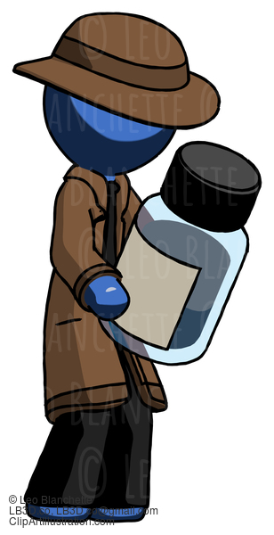 Blue Detective Man Holding Glass Medicine Bottle #3902