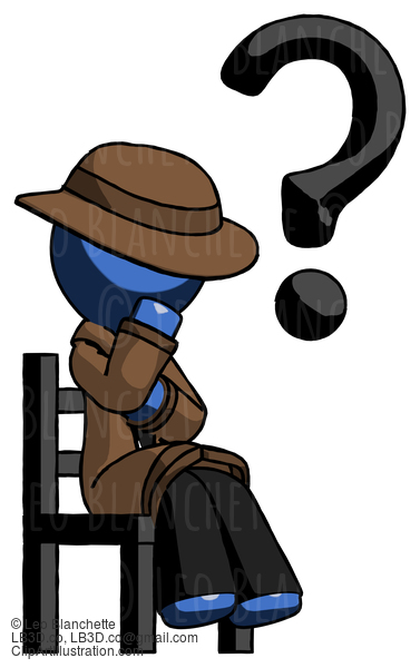 Blue Detective Man Question Mark Concept, Sitting On Chair Thinking #3905