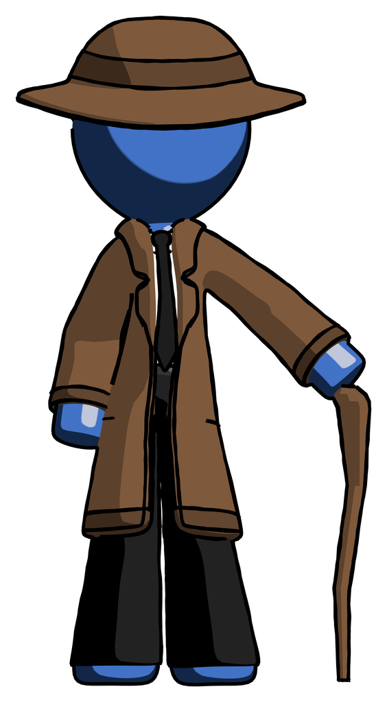 Blue Detective Man standing with hiking stick